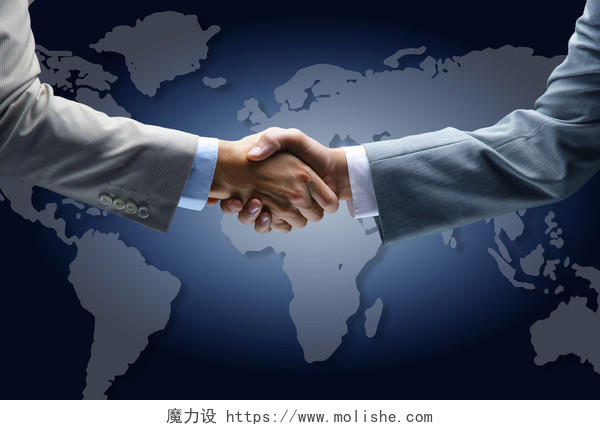 商务世界地图背景合作握手合作